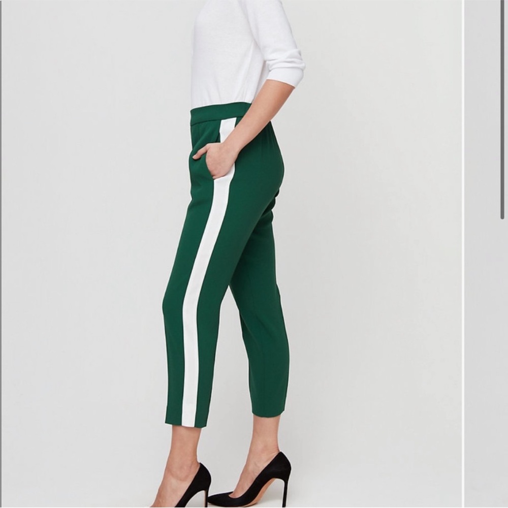 Aritzia Babaton Conan Navy green White Stripe Cropped Dress Pants Womens 2